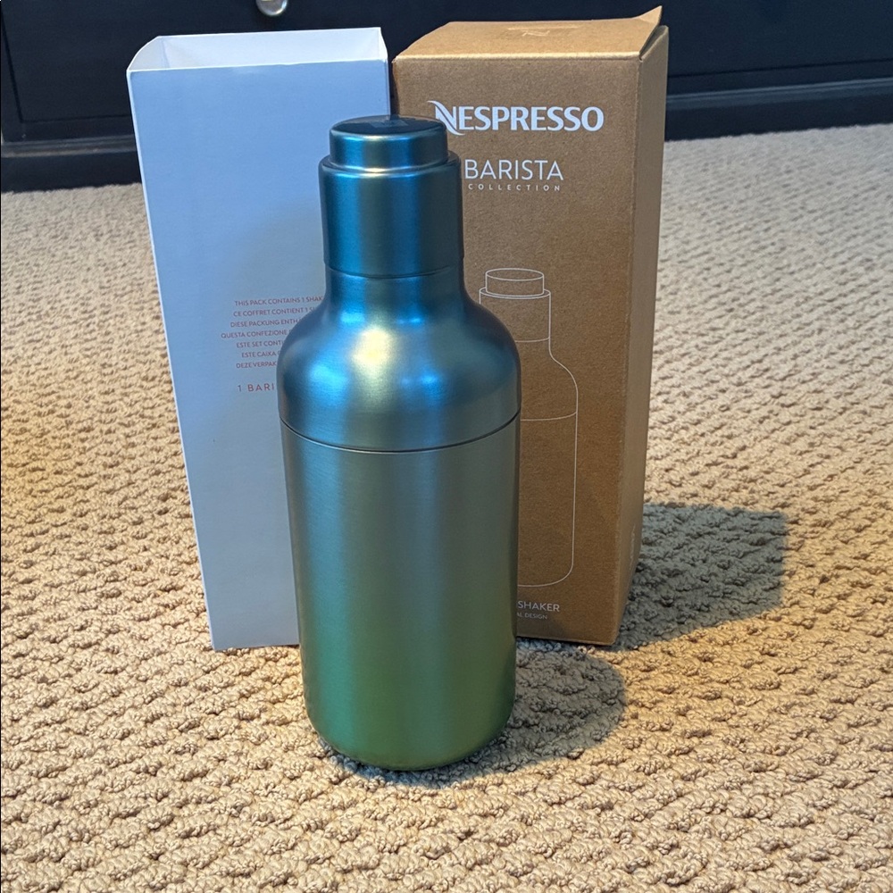 NIB Nespresso Barista Collection Shaker in Metallic Blue and Green